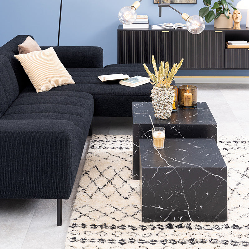DICE Nest of 2 Square Coffee Tables - Black Marble Effect End Tables for Living Room, Modern Side Tables for Small Spaces, Perfect for Home Decor & Entertaining Guests