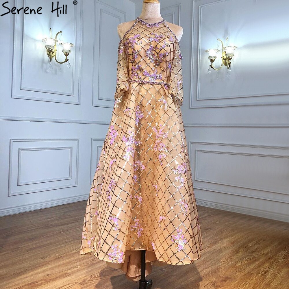 Serene Hill Gold Luxury Ankle-Length Midi Dress for Women | Elegant Evening Party Gown & Wedding Guest Dress 2025 | Perfect for Cocktail Parties, Galas & Formal Events - LA71051