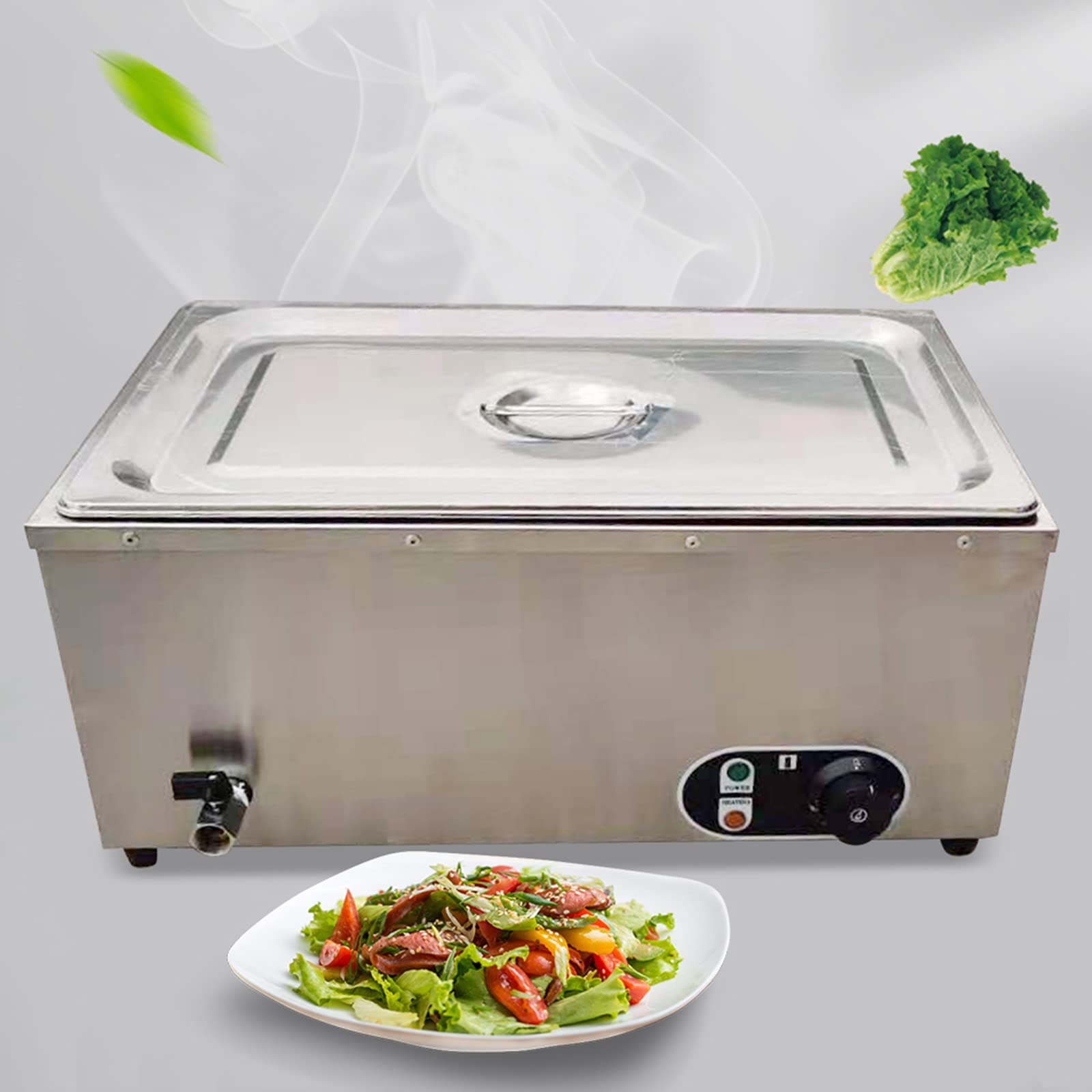 Commercial Food Warmer - 1-Pan Stainless Steel Steam Table Warmer 1.2KW | Electric Bain Marie Buffet Warmer for Catering, Restaurants & Events | Keep Food Warm for Buffets, Banquets & Food Service