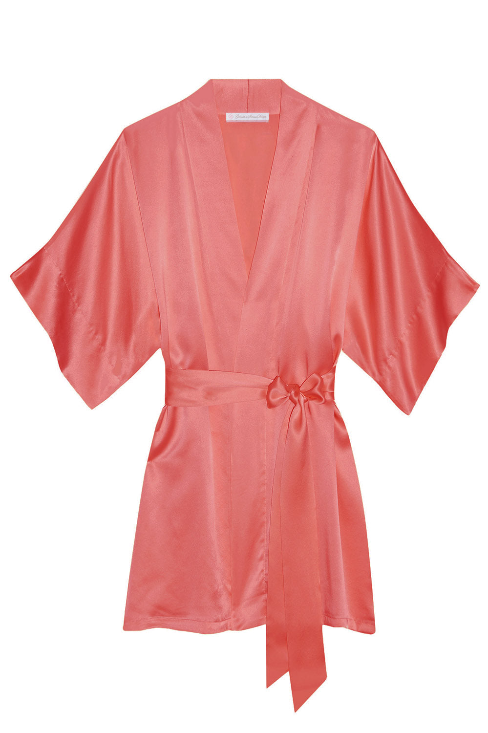 Samantha Silk Kimono Robe - Coral Floral Print Women's Luxury Loungewear for Spa, Bridal & Home Relaxation