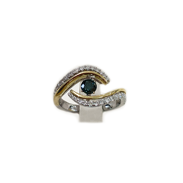 14K Two-Tone Blue Diamond Ring for Women - Elegant Solitaire Engagement & Wedding Band - Perfect for Anniversaries, Proposals & Special Occasions