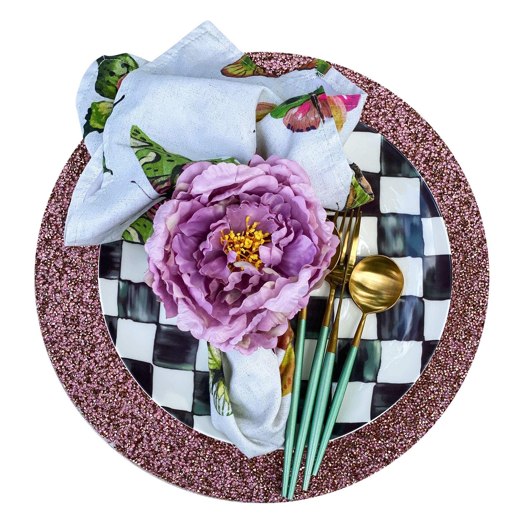 Round Heat-Resistant Placemats Set of 2 - Non-Slip Dining Table Mats for Kitchen & Home Decor, Pink Cotton Place Mats for Dinner Parties & Everyday Use