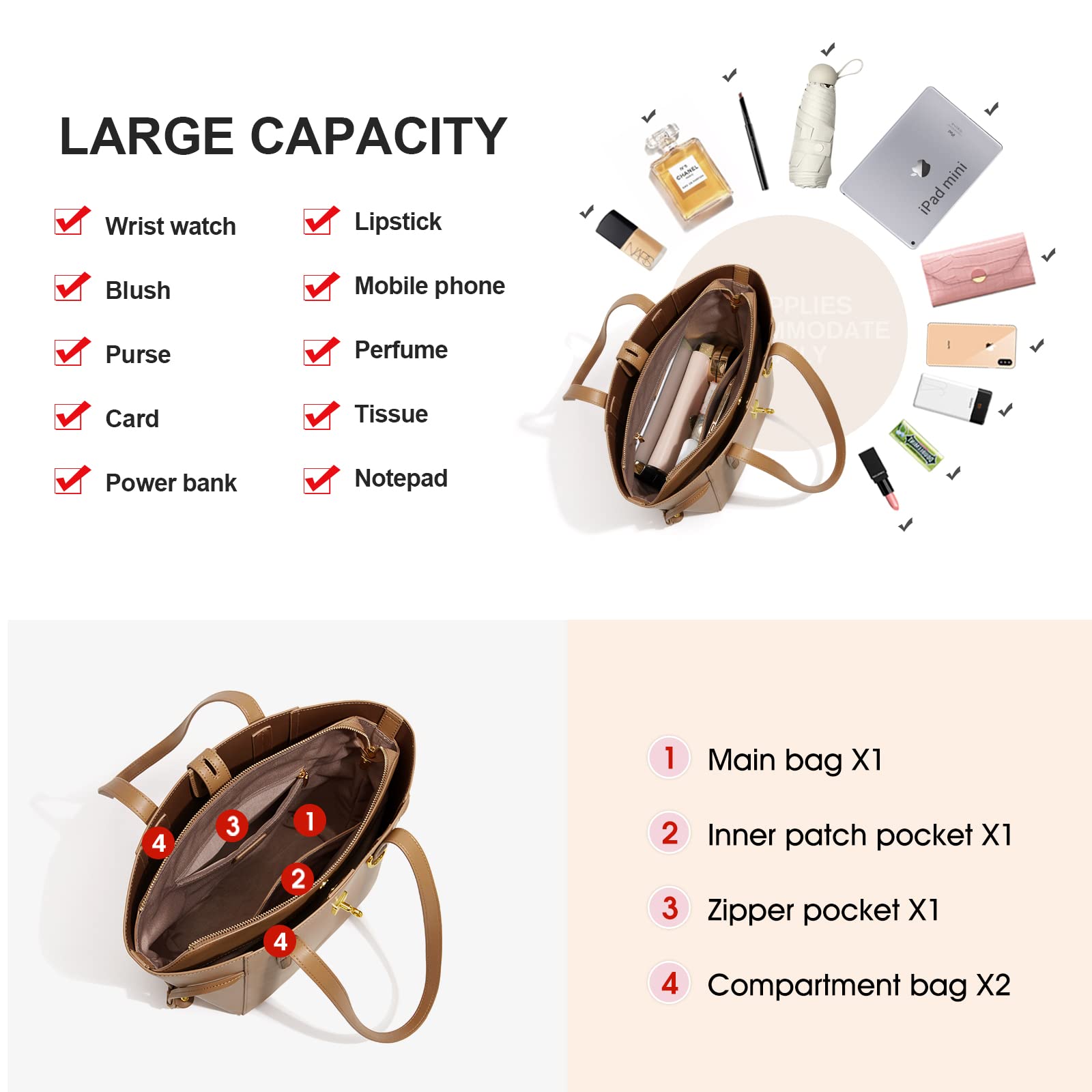 Stylish Cnoles Women's Leather Handbags - Tote, Shoulder, Crossbody & Satchel Purse for Everyday Use | Perfect for Work, Travel & Casual Outings