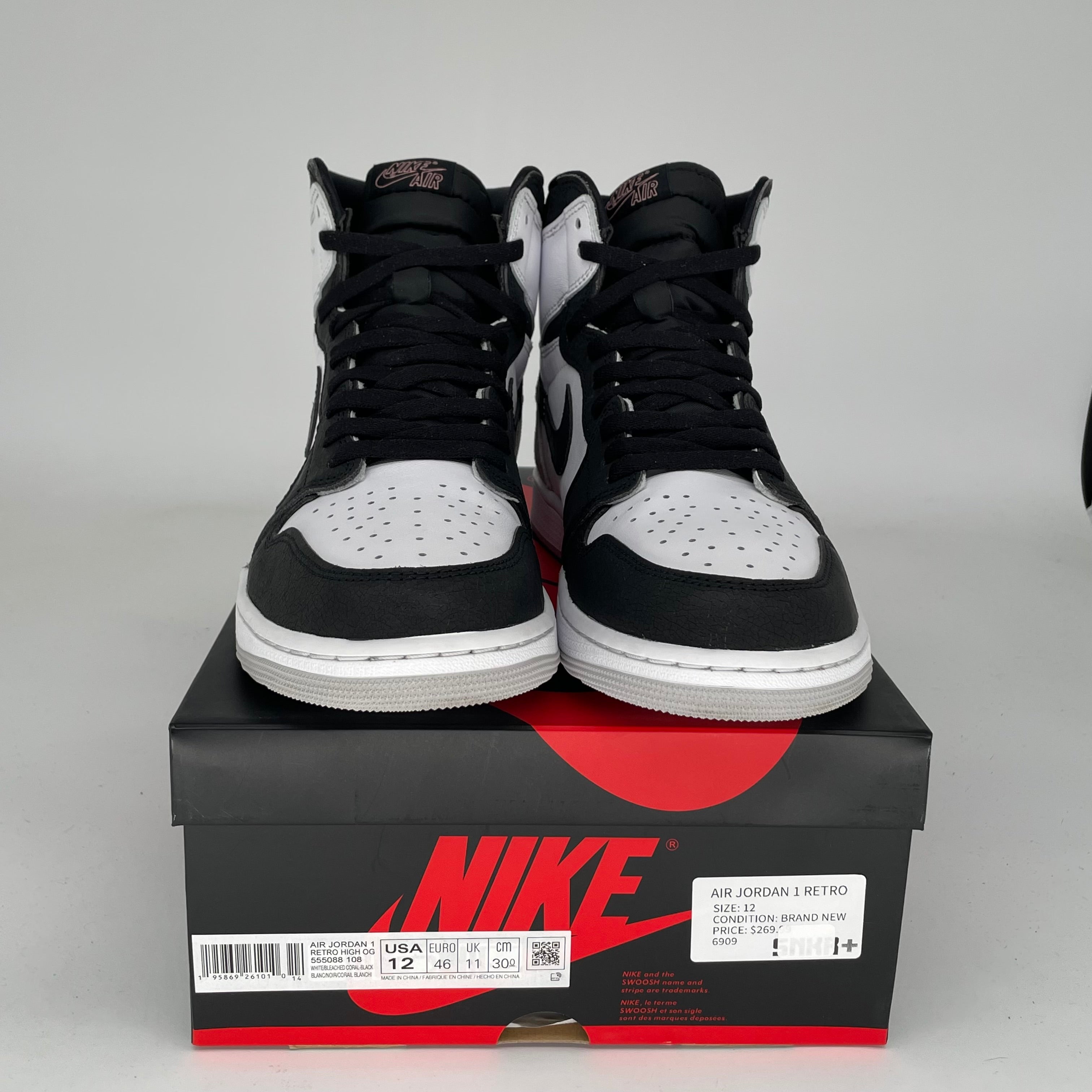 AIR JORDAN 1 BLEACHED CORAL Sneakers - Men's Size 12 (555088-108) - Retro High Top Basketball Shoes for Casual Wear & Street Style