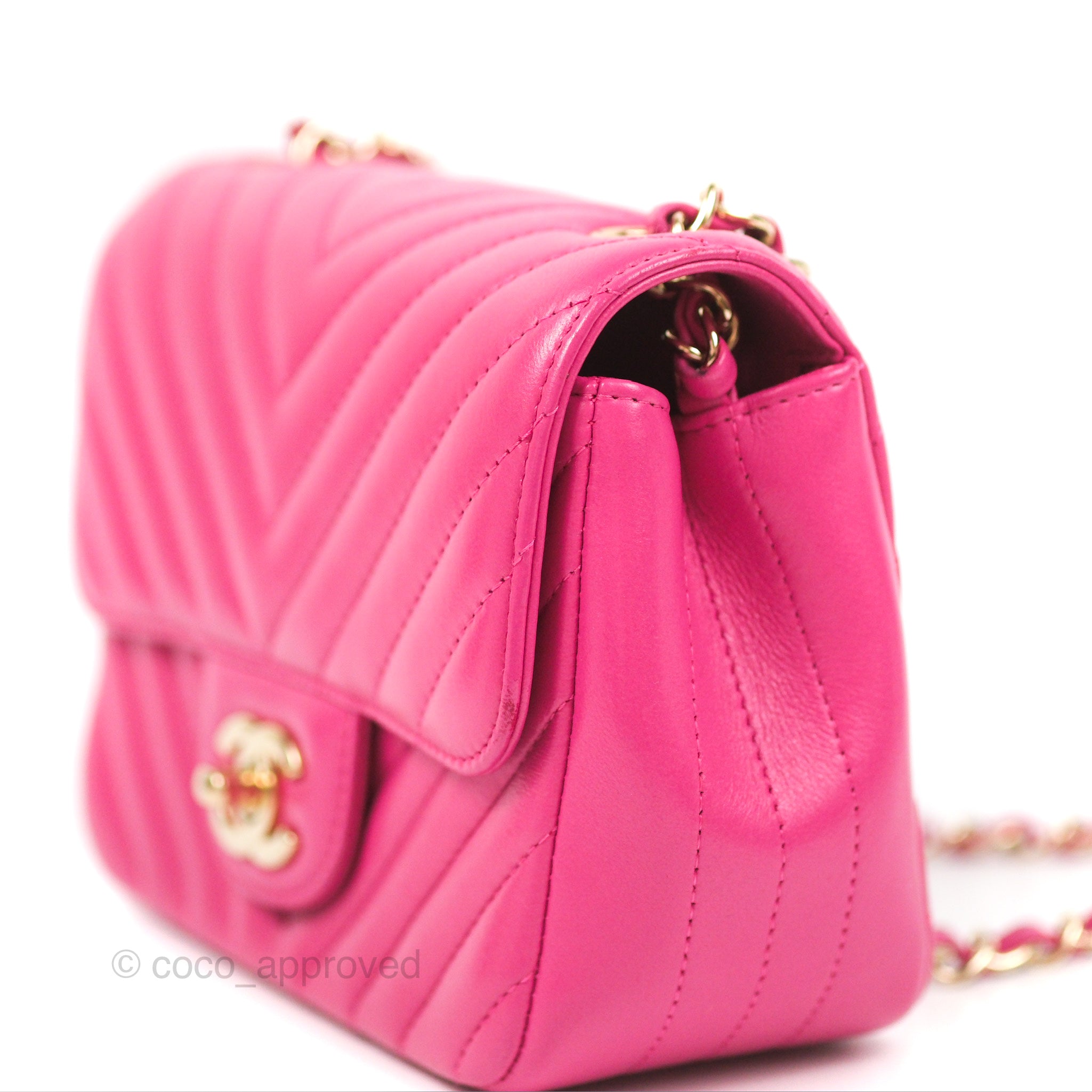 Chanel Chevron Mini Square Flap Bag in Pink Lambskin with Gold Hardware - Perfect for Evening Parties & Luxury Fashion Accessories