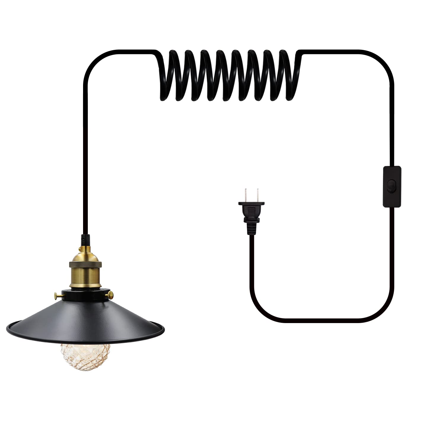 Vintage Black Metal Swag Hanging Light with E27 Socket & 600CM Cord - Plug-in Pendant Lighting Fixture for Home, Hotel, Bedroom & Restaurant Decor | Rustic Industrial Ceiling Lamp for Dining Room, Living Room, Bar & Cafe Ambiance