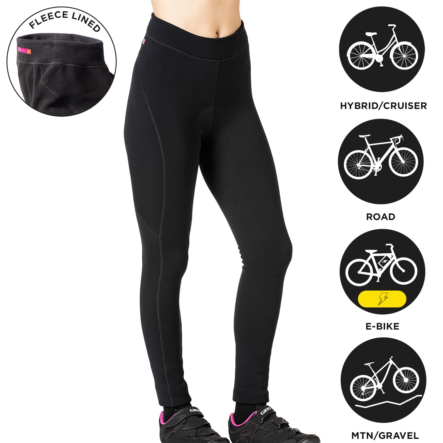Thermal Cycling Padded Bike Pants for Women - Pro Fleece-Lined Biking Tights with 29
