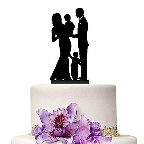 Custom Wedding Cake Topper - Bride & Groom with 2 Kids Figurine for Anniversary, Birthday & Special Occasions | Perfect for Family Celebrations, Wedding Cakes & Anniversary Parties