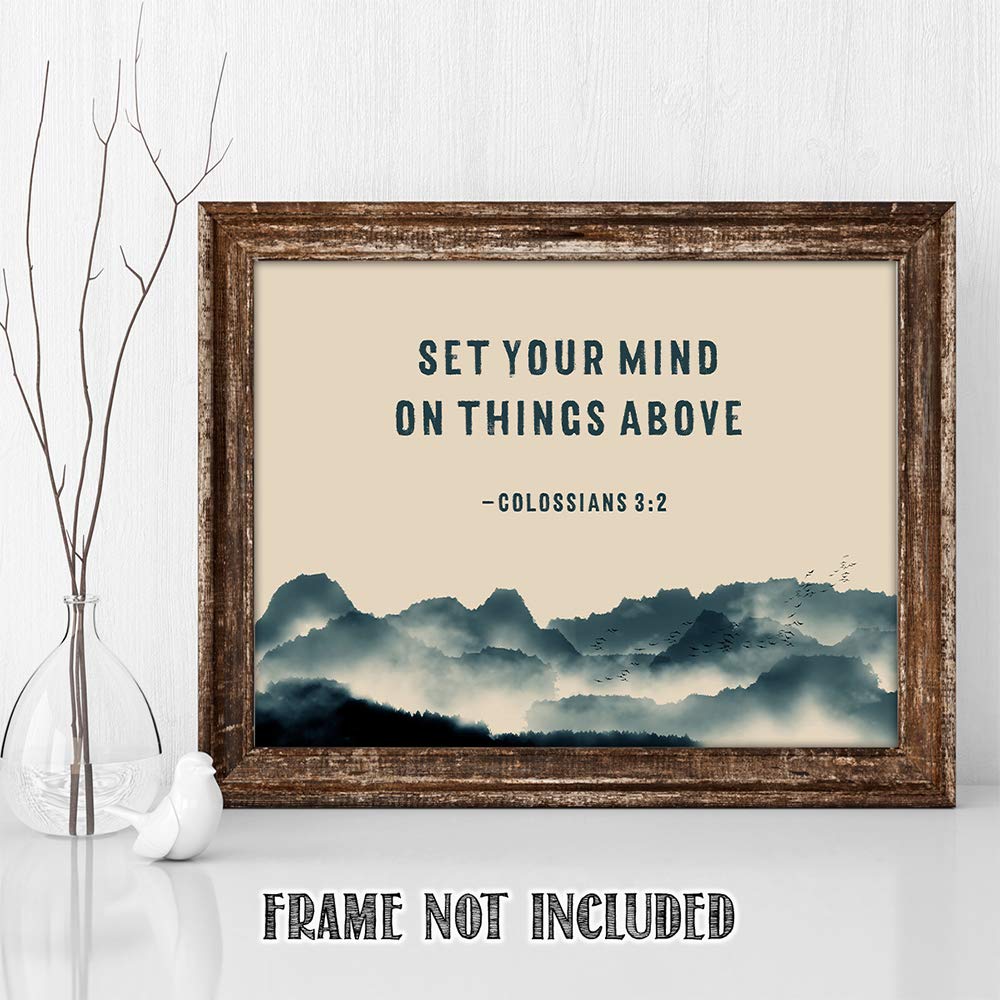 TJ Originals - Colossians 3:2 Bible Verse Wall Art Print, Christian Scripture Home Decor, 11x14 Inspirational Poster Gift for Family & Friends - Perfect for Living Room, Bedroom & Church Decor (Misty Mountain)