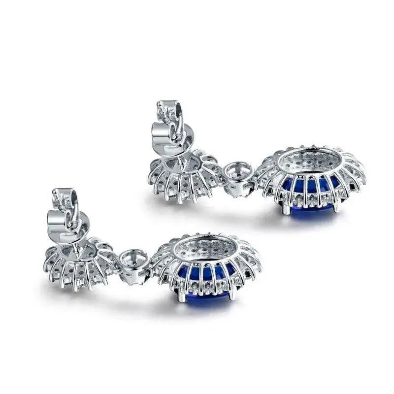 14K White Gold Genuine Blue Sapphire & Diamond Earrings for Women | Wedding, Anniversary, Party Jewelry Gift | Elegant Everyday Wear & Special Occasion Accessories