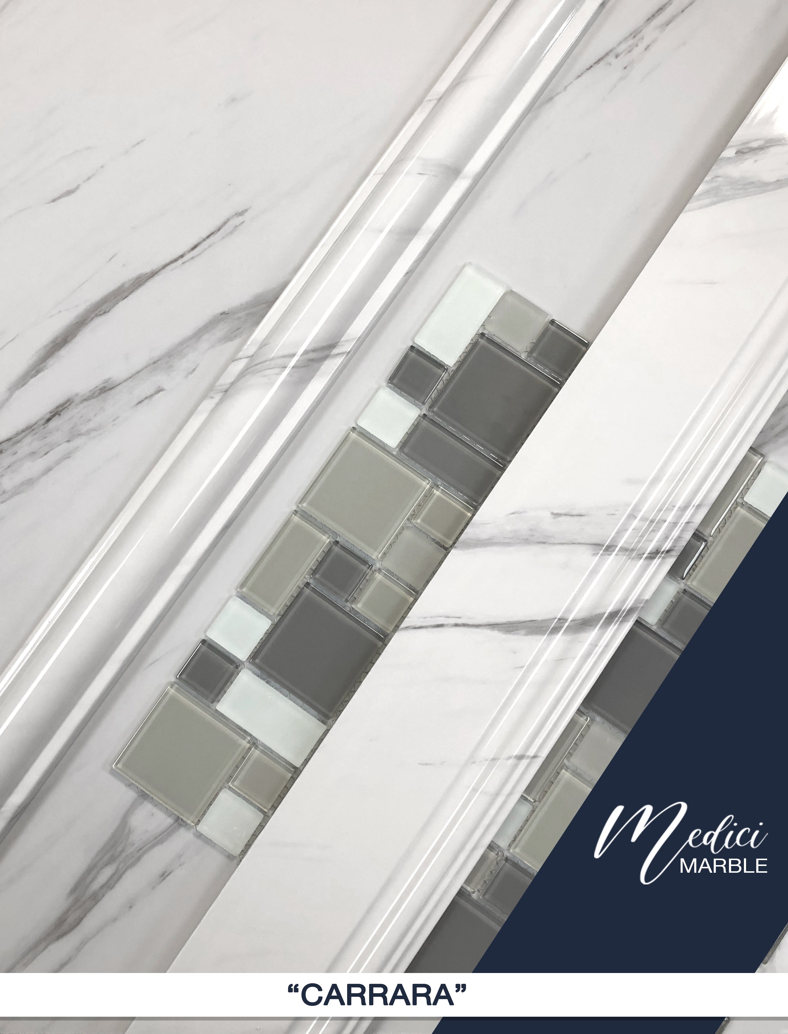 Freedom Carrara Marble Newport Mosaic Alcove Shower Enclosure Kit - Premium Bathroom Upgrade for Modern Homes, Spa-Like Shower Experience