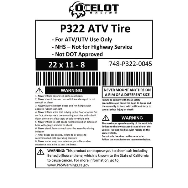 Ocelot P322 Rear 22x11-8 ATV Tires - 2-Ply Durable Tubeless Off-Road Tires with Knobby Tread - 22x11x8 UTV Tires for Dirt, Grass & Gravel - Perfect for Trail Riding, Hunting & Farm Work