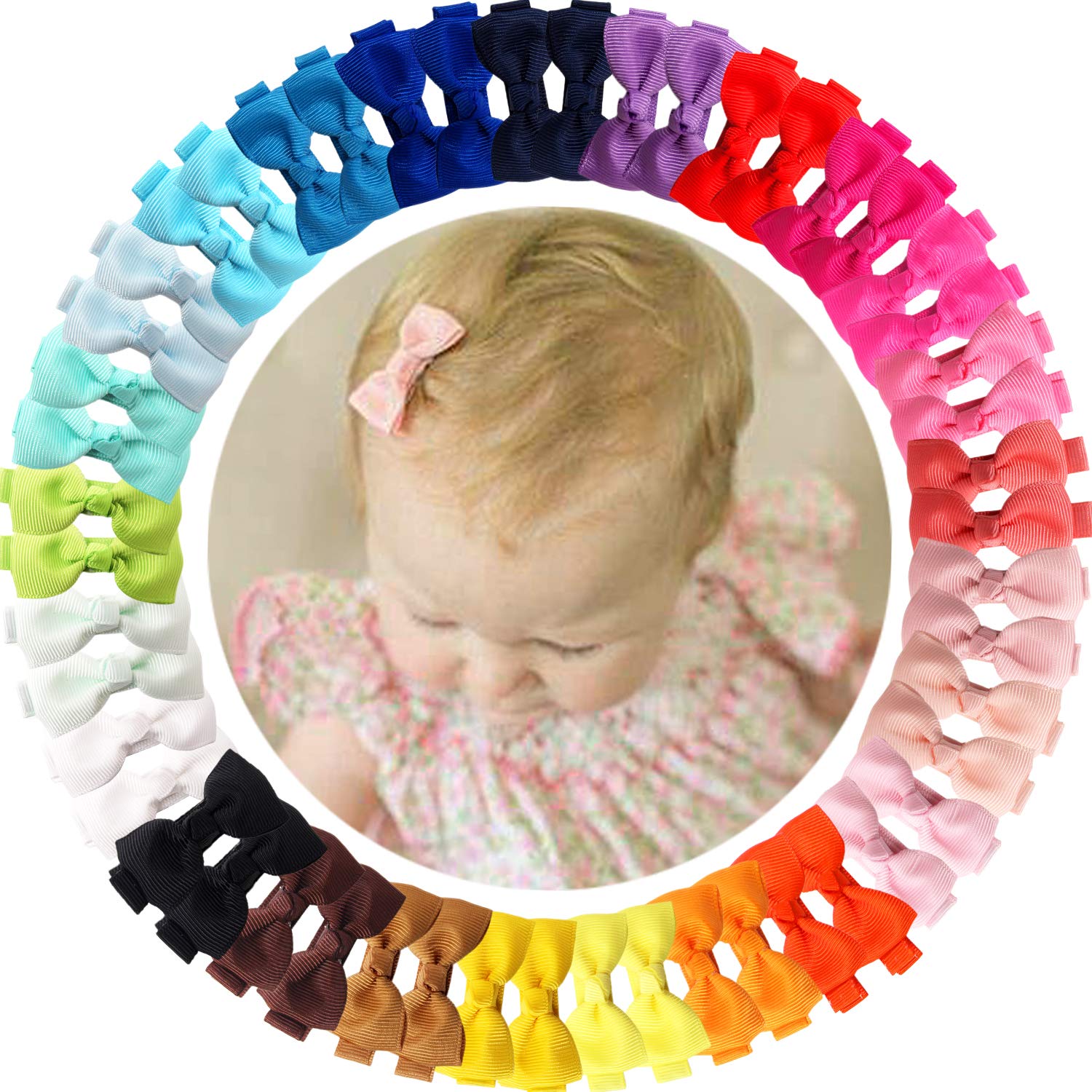 JOYOYO 50PCS Baby Hair Clips - 2 Inch Small Hair Bows for Girls, Toddlers & Infants | Non-Slip Fully Wrapped Hair Accessories for Pigtails, Ponytails & Daily Styling | Perfect for Parties, Photos & Everyday Use