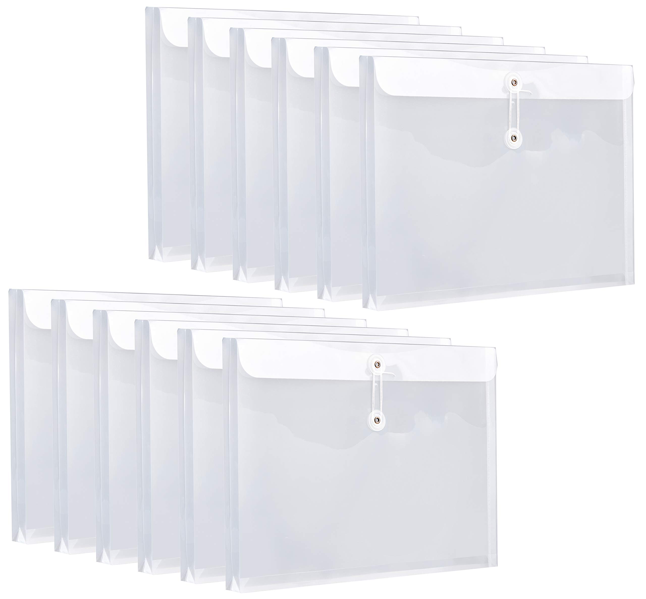 12 Pack Clear Plastic Letter Size Envelopes with Button & String Closure - 1-1/6