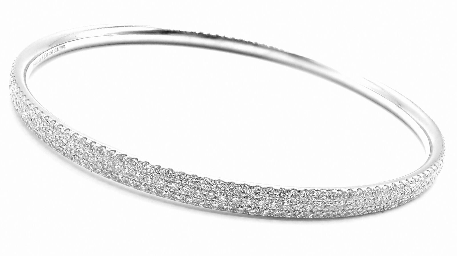 Tiffany & Co Metro 18k White Gold Full Diamond Three Row Bangle Bracelet - Luxury Diamond Tennis Bracelet for Women - Perfect for Weddings, Anniversaries & Special Occasions