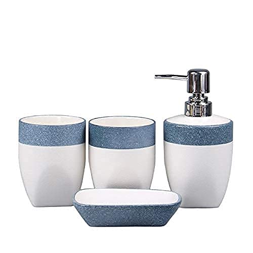 AWJ 4-Piece Bathroom Accessories Set - Soap Dispenser, Toothbrush Holder, Tumbler & Soap Dish - Modern Bathroom Decor for Hotel & Home - Perfect for Guest Bathrooms, Master Baths & Spa-Style Decor
