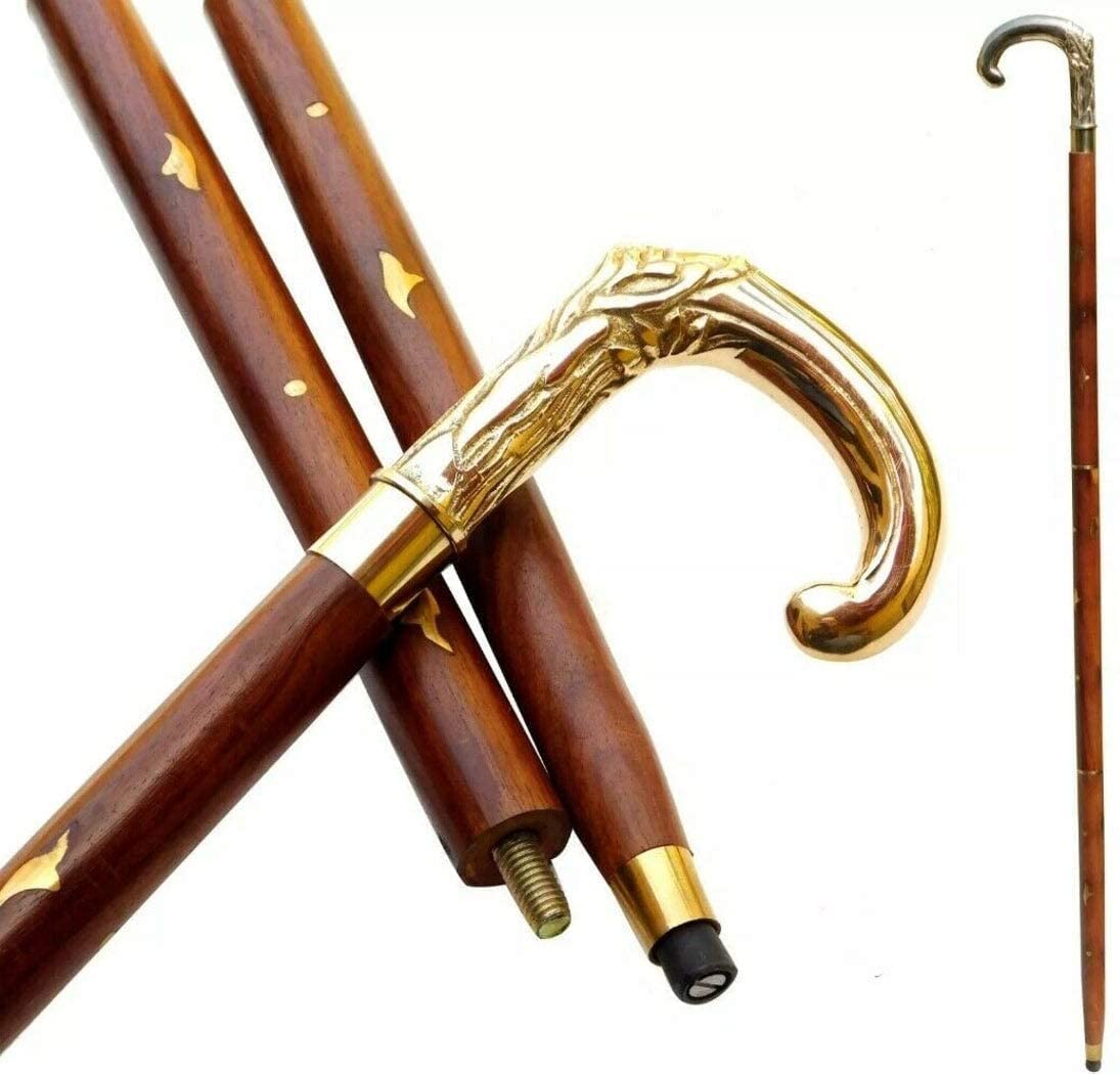 Premium Nautical Wooden Walking Cane with Victorian Brass Handle - Adjustable & Lightweight for Men & Women - Ideal for Hiking, Travel & Elderly Support