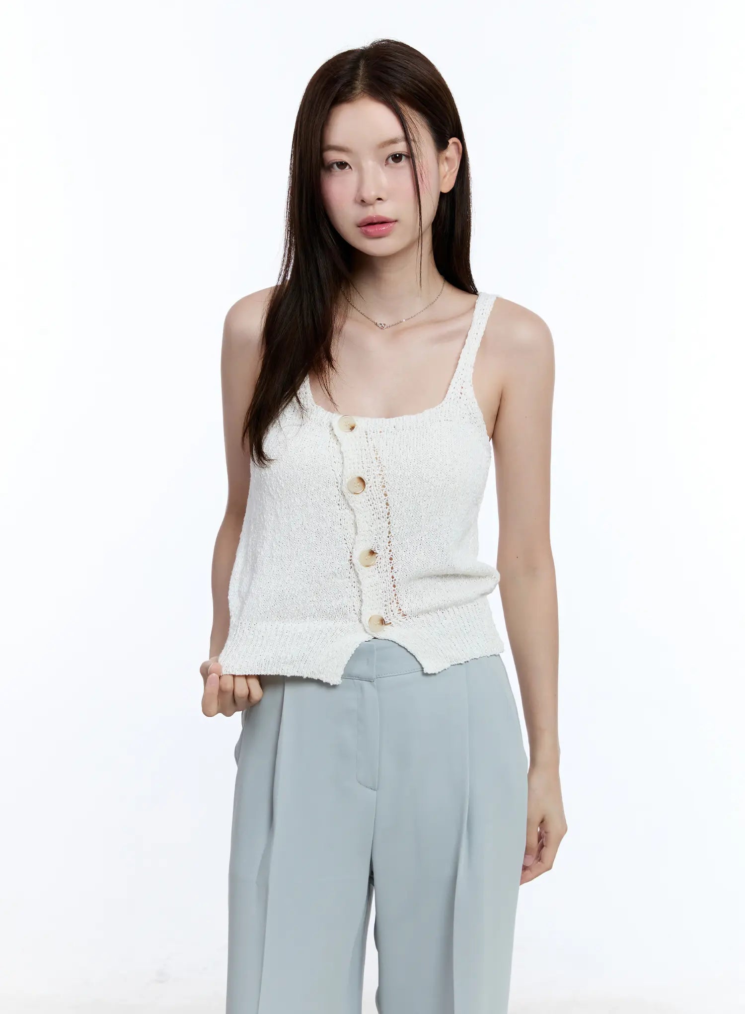 Women's Buttoned Sleeveless Sweater CU513 - Lightweight Knit Cardigan for Layering, Office Wear & Casual Outfits