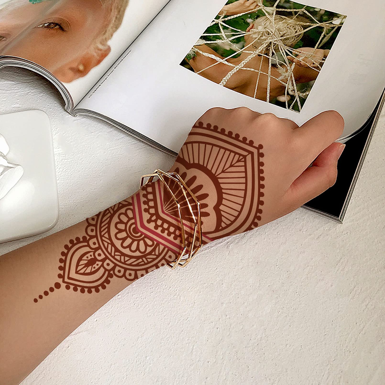 Waterproof Brown Henna Temporary Tattoo Stickers for Women - Long Lasting Fake Body Art - Perfect for Parties, Festivals, and Beach Vacations