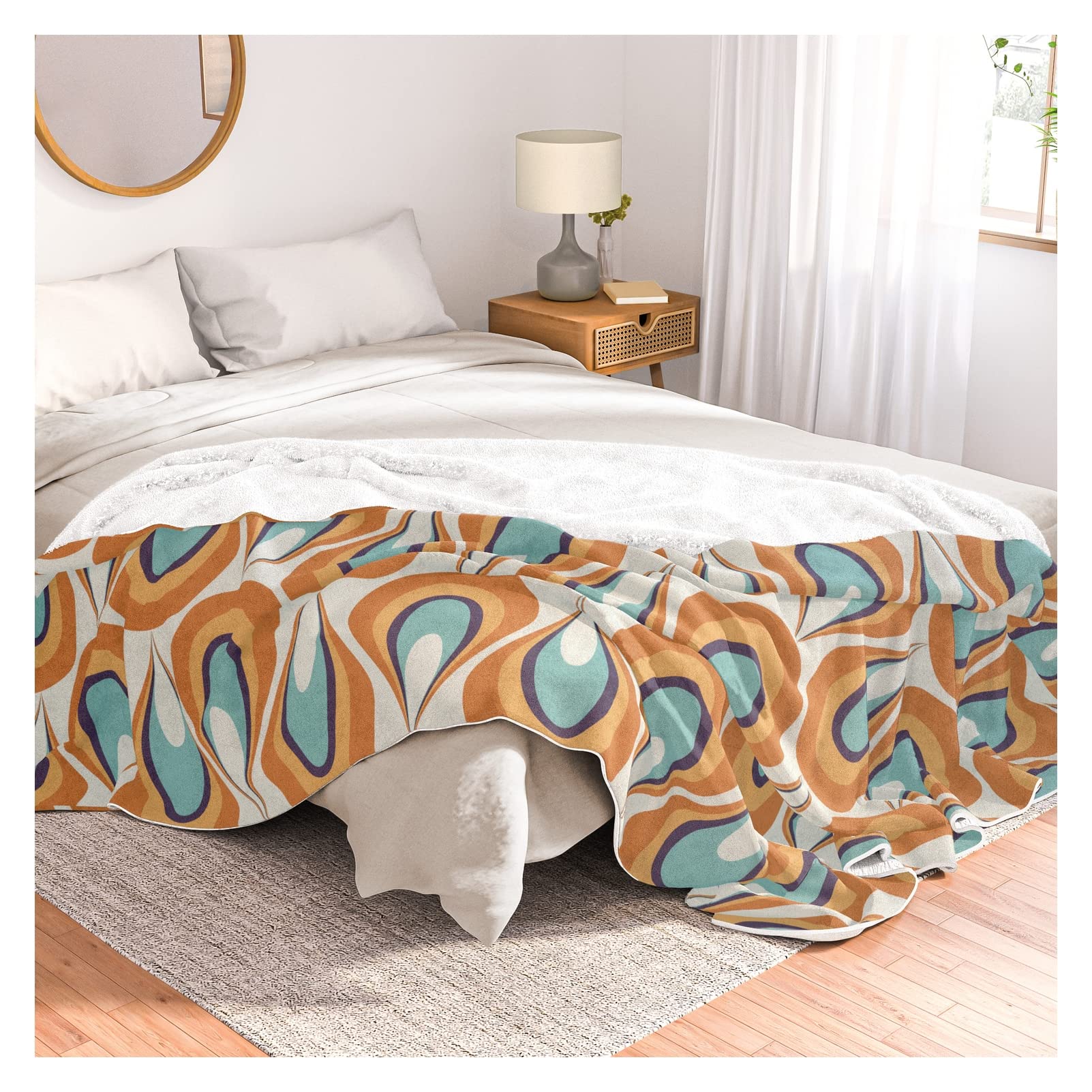 Retro Mid Century Modern Geometric Flame Throw Blanket - Orange & Turquoise - 88