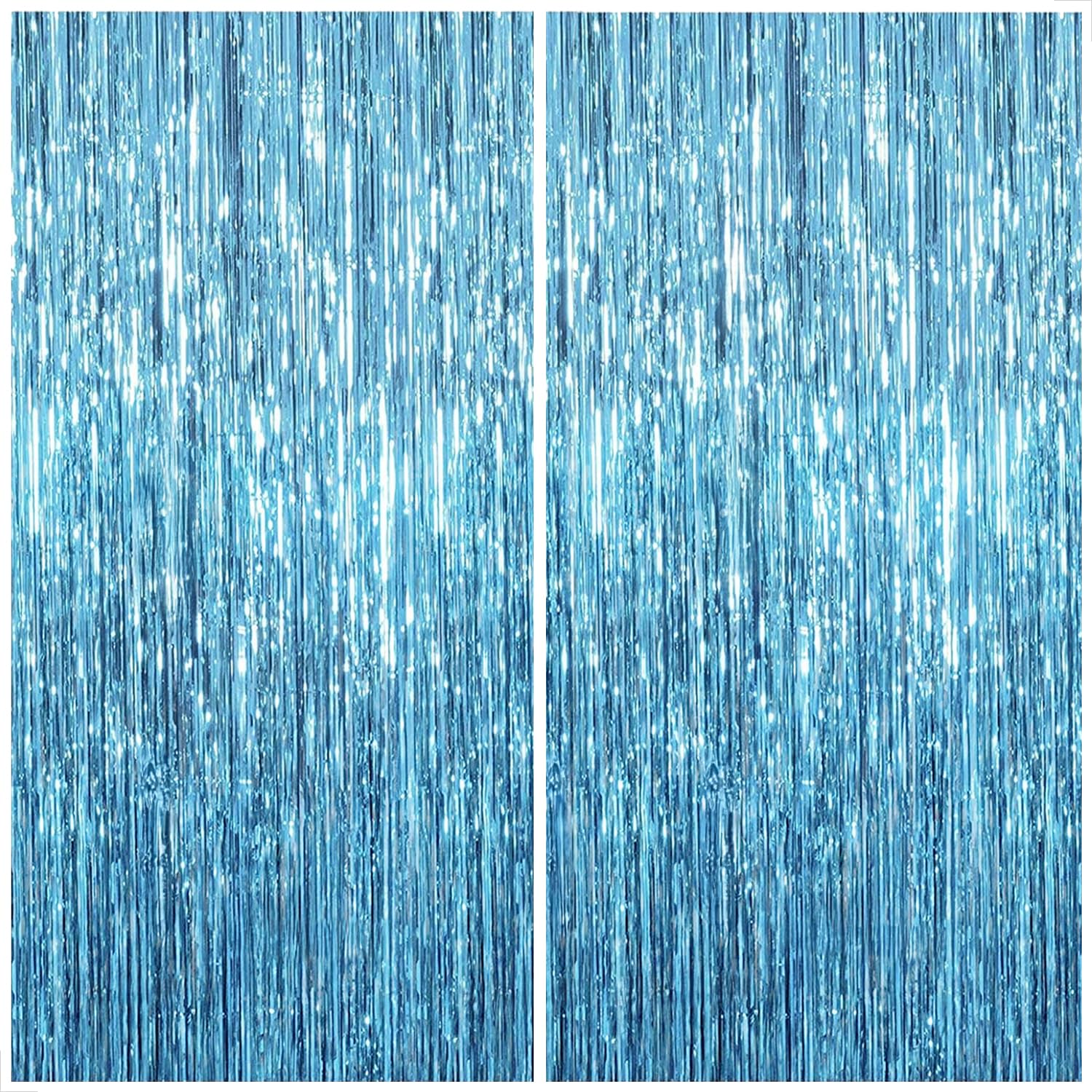 KatchOn Extra Large Blue Foil Fringe Curtain - 8x3.2 Feet (Pack of 2) | Under The Sea Party Decorations | Ocean Theme Backdrop | Mermaid Birthday Party Supplies | Perfect for Baby Showers, Bridal Showers, and Themed Events