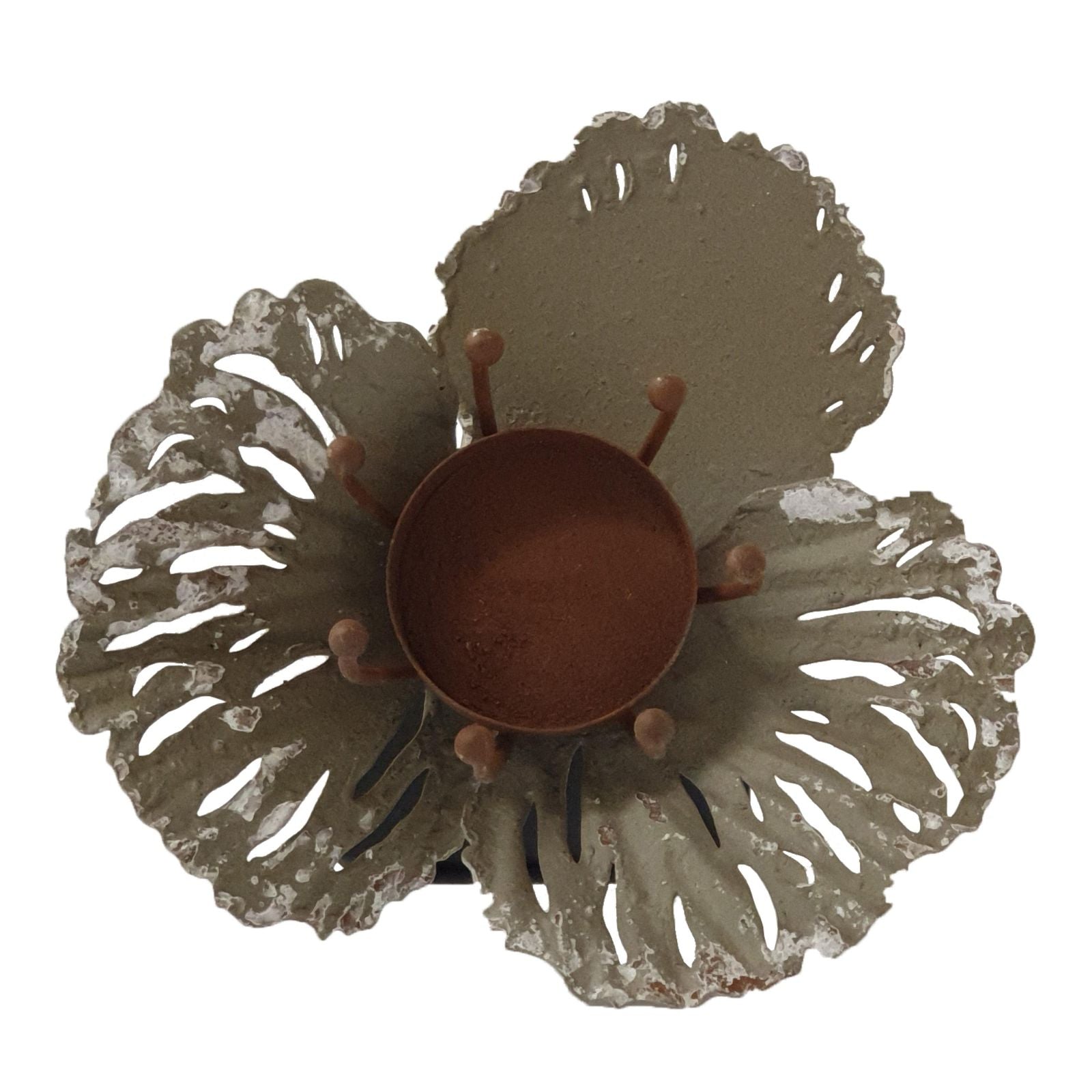 Urban Style Metal Flower in Bloom Candle Holder with Wooden Base - Elegant Home Decor for Living Room, Bedroom & Wedding Centerpieces