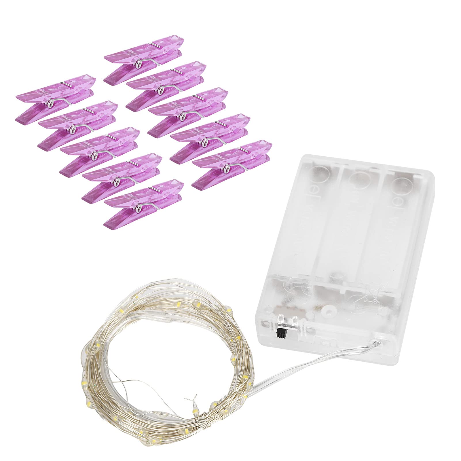 13.1ft LED Photo Clip String Lights - Battery Powered Fairy Twinkle Lights with 40 Purple Photo Clips - Warm White Decorative Lighting for Home, Party, Wall, Bedroom & Wedding Decor - Indoor/Outdoor Use