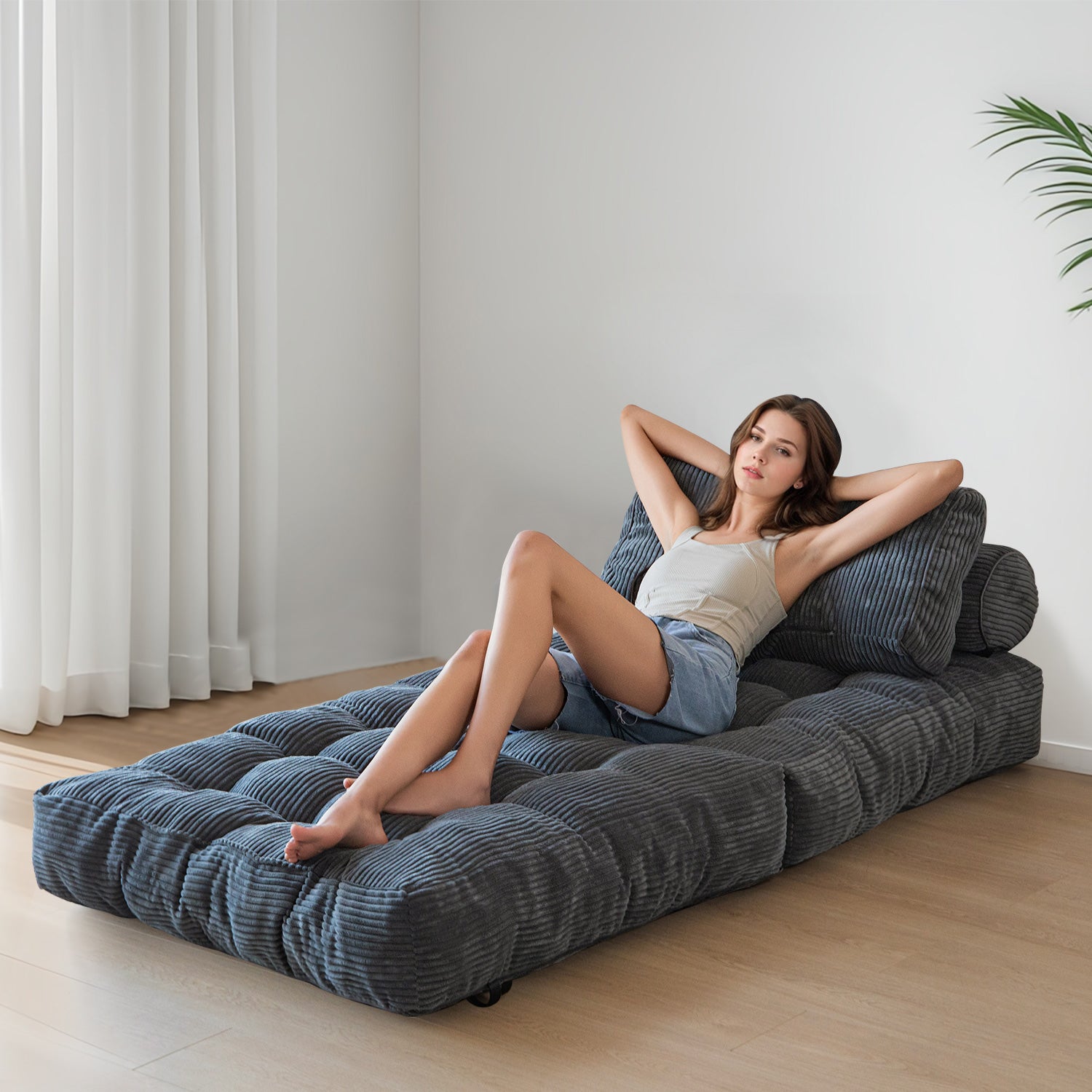 MAXYOYO Corduroy Sofa Bed - Convertible Sleeper Chair with Back Support | Comfortable for Living Room, Guest Room & Small Spaces