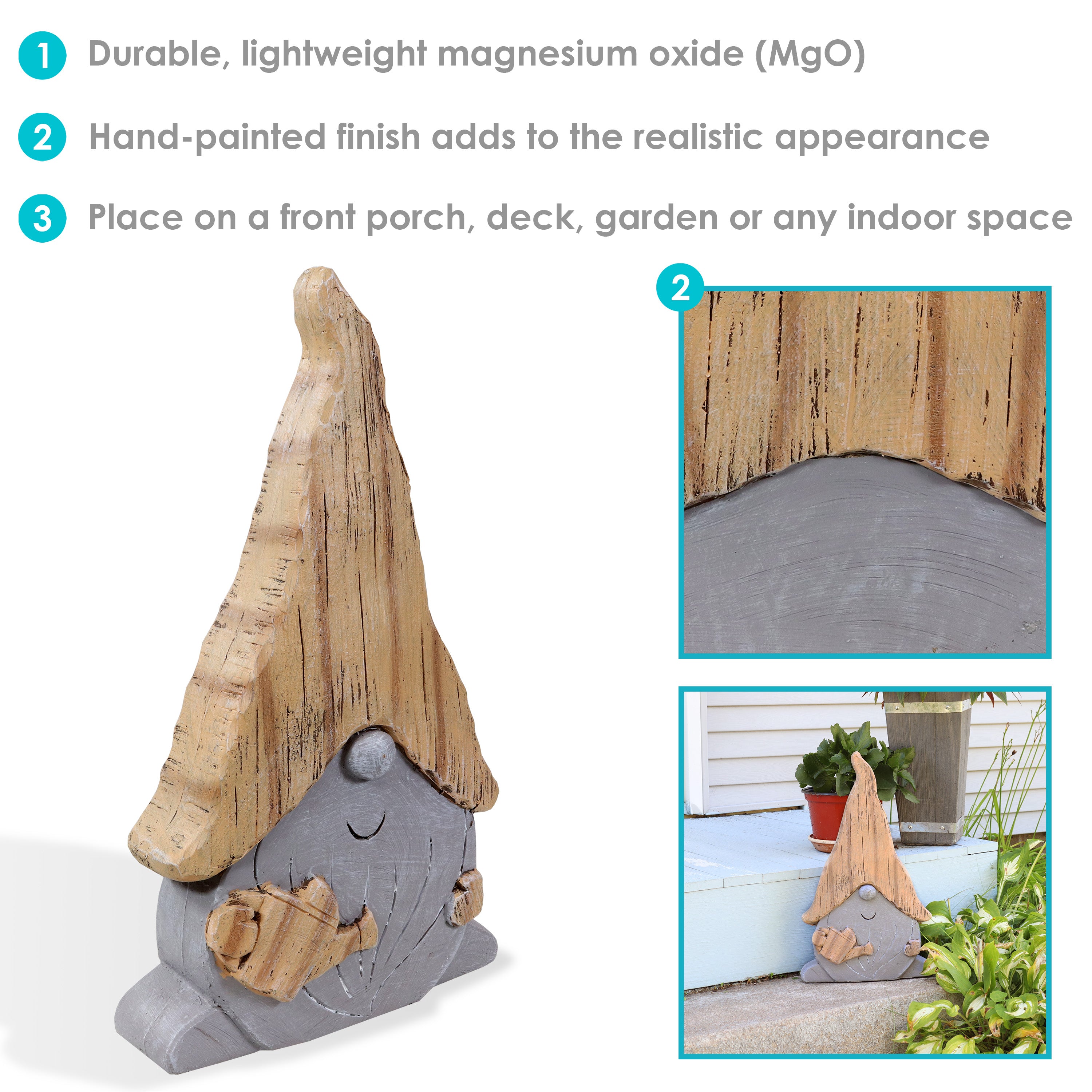 18.25 Inch Sunnydaze Indoor Outdoor Basil Gardening Gnome Statue for Garden Decor, Lawn Ornament & Patio Decoration