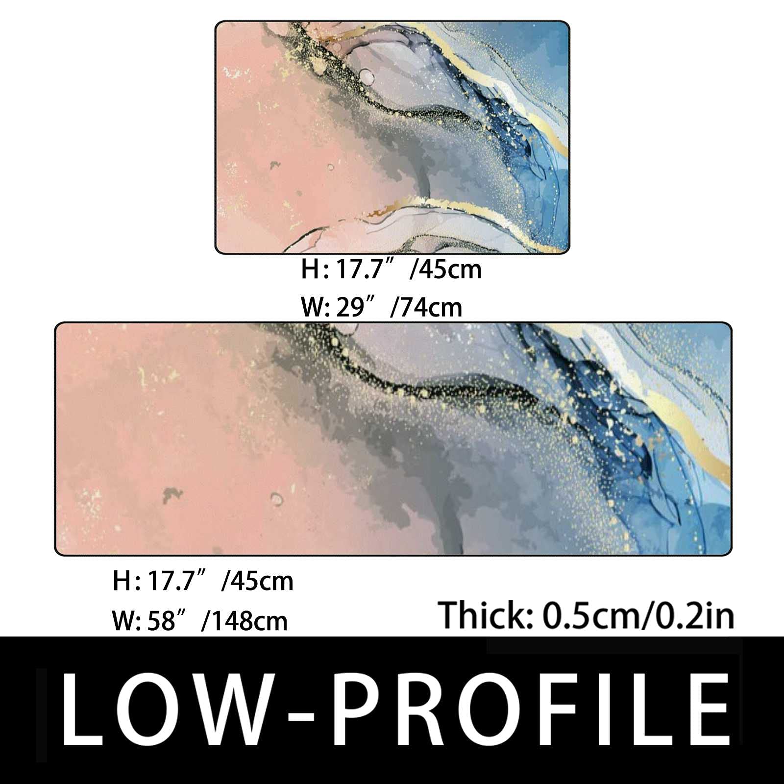 Non-Slip Gold Ink Abstract Kitchen Rug Set - 2 Piece Washable Coral Velvet Mats (17.7×29.1Inch + 17.7×58.2Inch) - Soft Absorbent Floor Mats for Kitchen, Dining Area, and Entryway