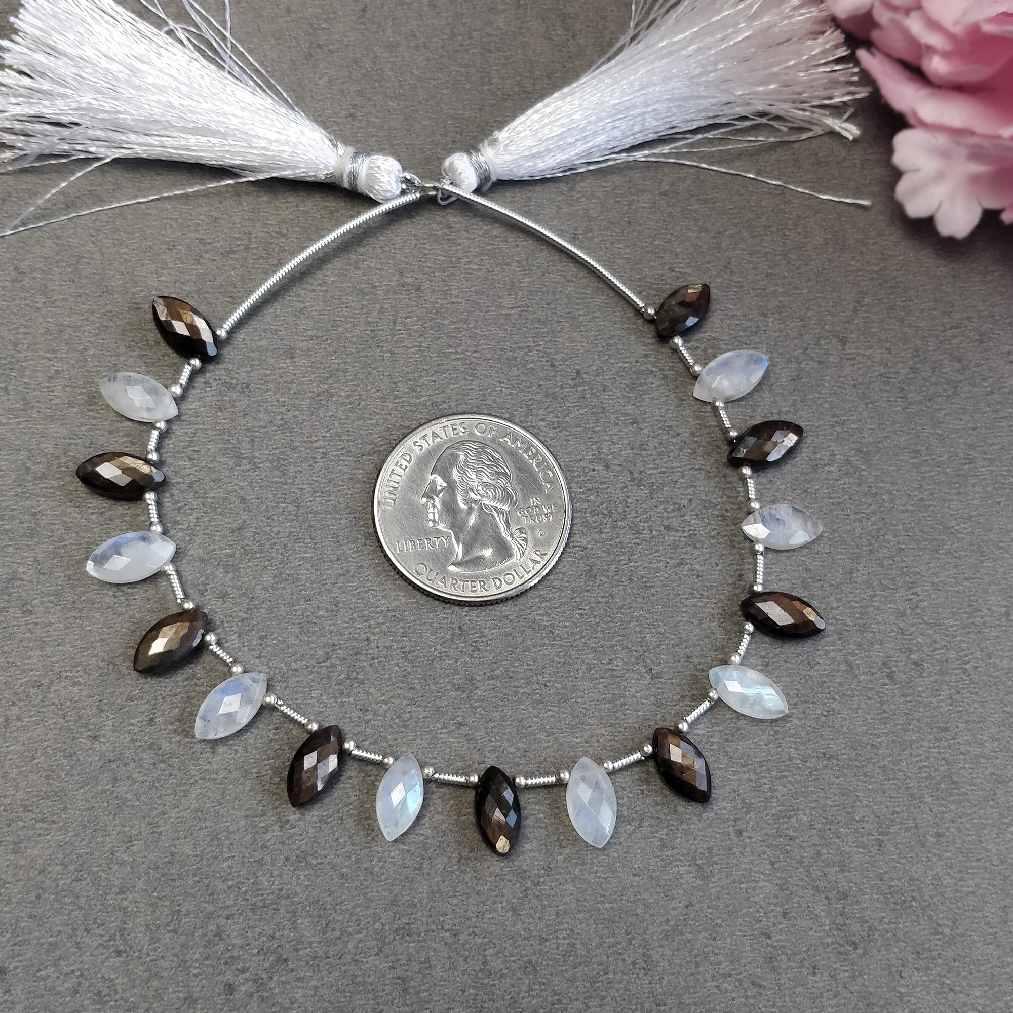 Natural Untreated Chocolate Sapphire & Rainbow Moonstone Marquise Faceted Loose Beads - Checker Cut Gemstones for Handmade Bracelets & Jewelry Making - Perfect for Boho, DIY Crafts & Gift Giving