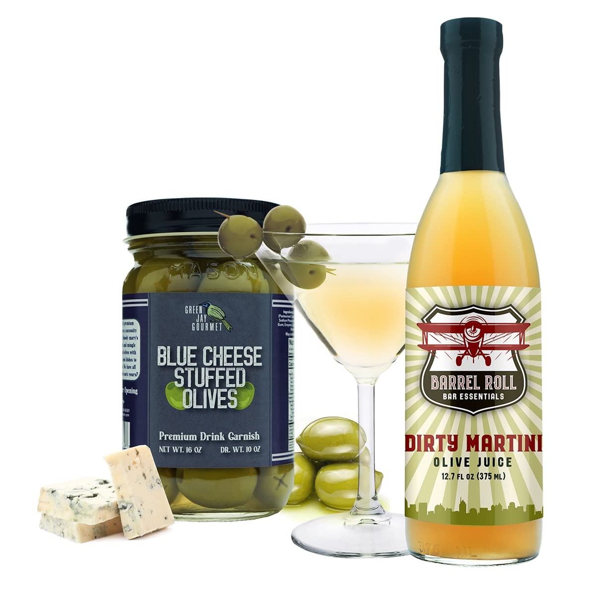 Premium Gourmet Blue Cheese Stuffed Green Olives – All Natural Large Stuffed Olives for Dirty Martinis, Cocktail Garnish & Cheese Boards – 2 x 16oz Jars – Perfect for Parties, Charcuterie & Upscale Entertaining
