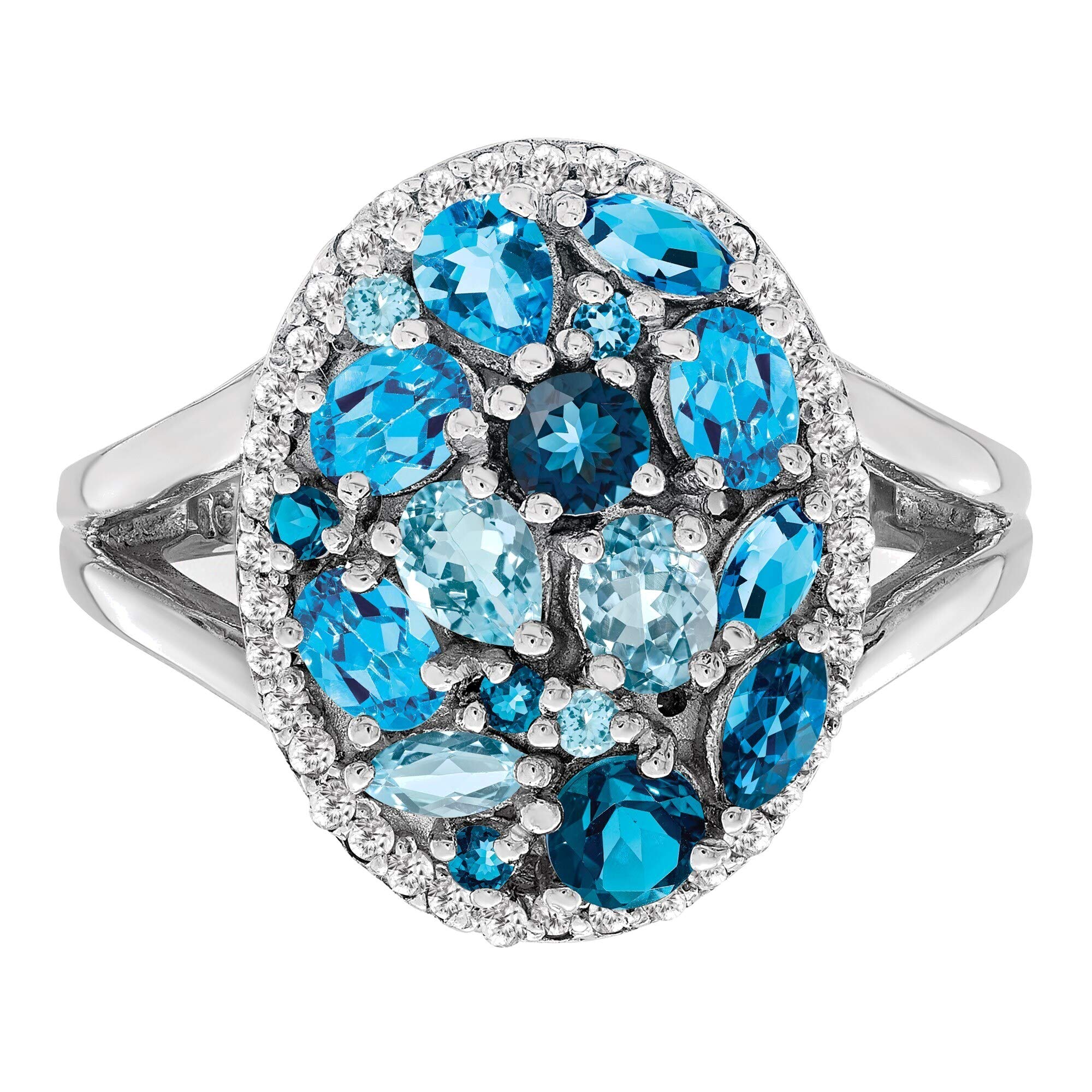 Sterling Silver Blue Topaz Diamond Ring - Size 7 for Elegant Occasions