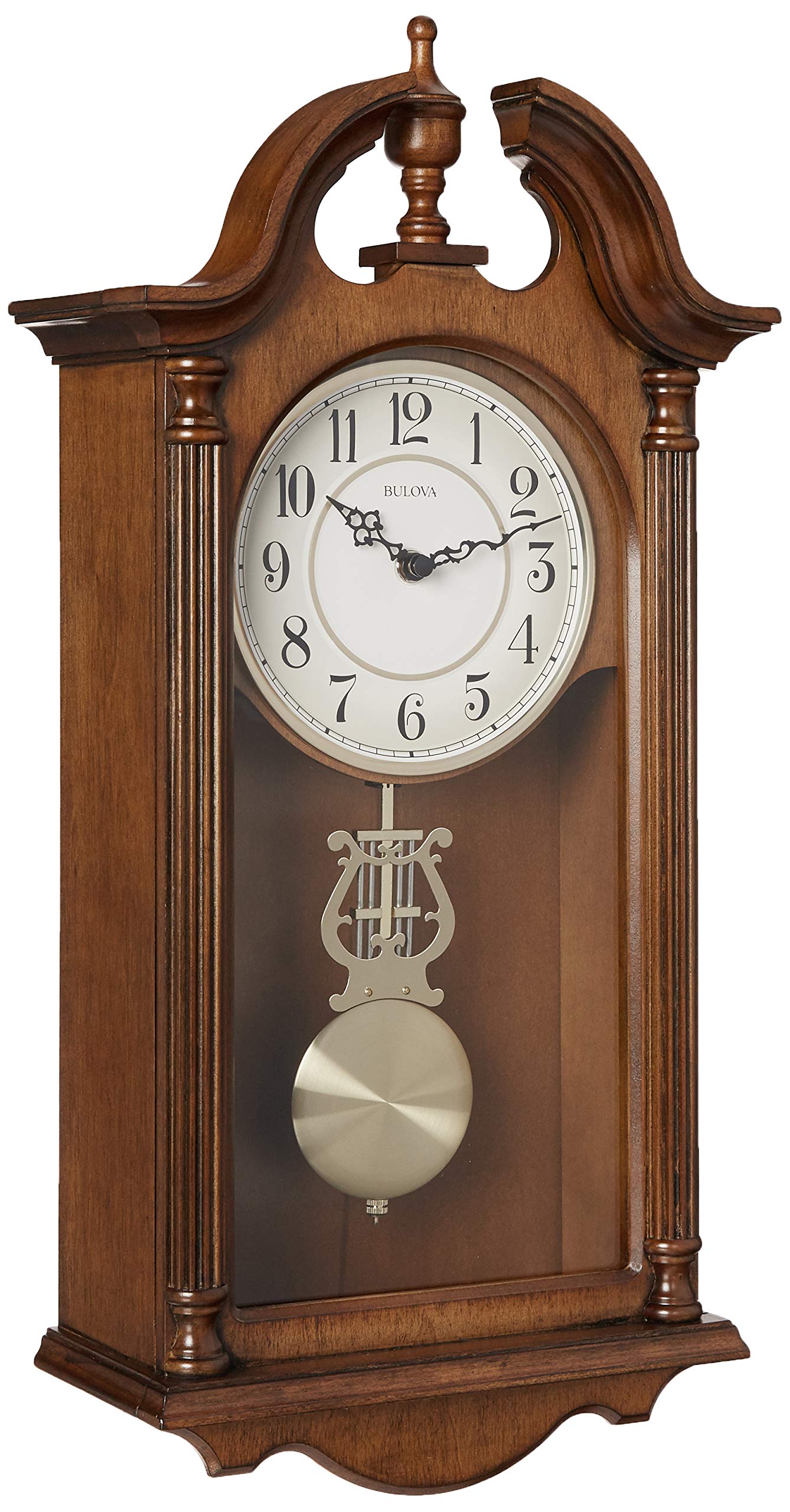 Bulova C1517 Saybrook Wall Clock - Brown Cherry Finish, Classic Analog Design, Silent Non-Ticking Mechanism for Bedroom, Living Room & Office Decor