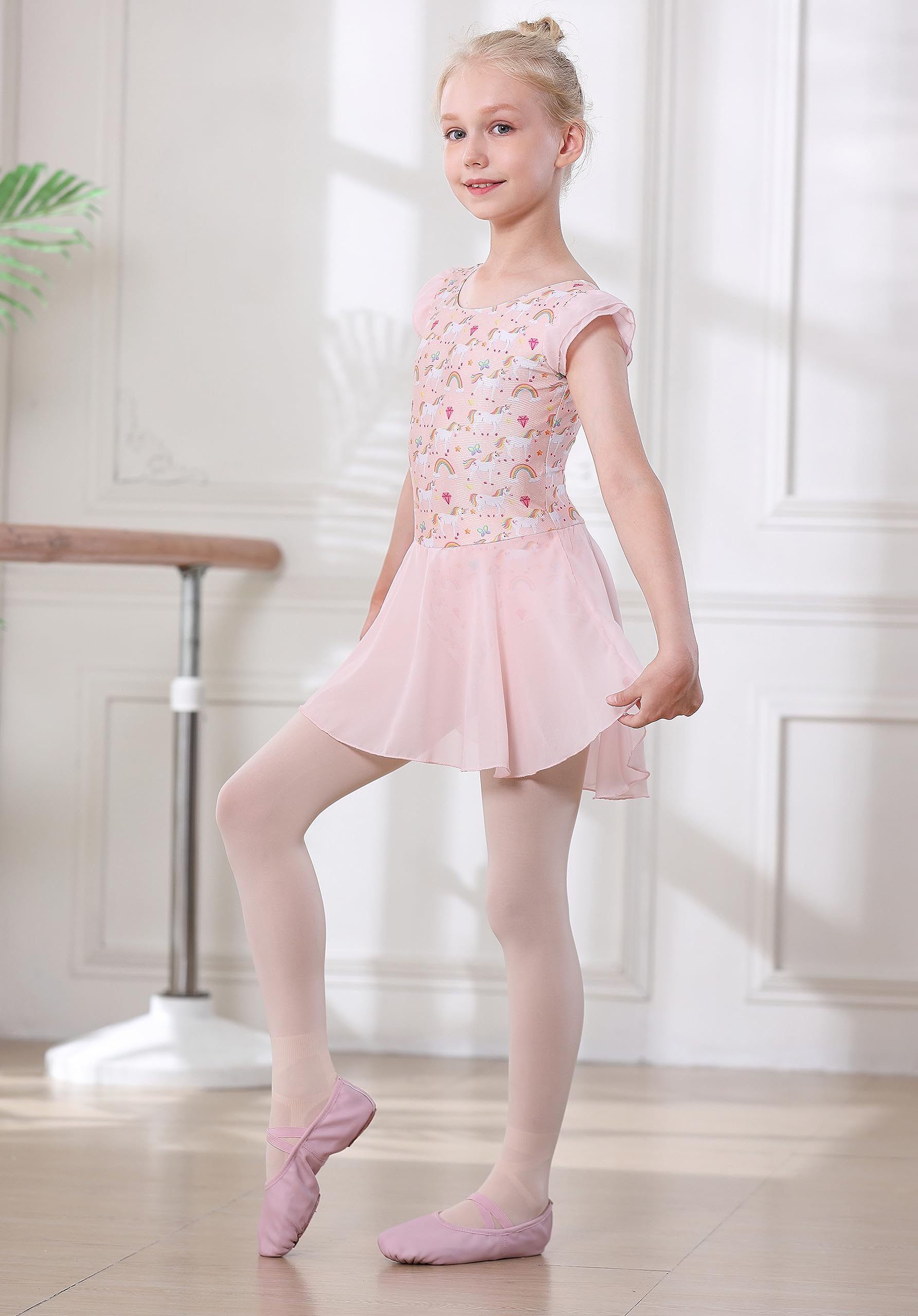 Girls Ballet Leotard with Skirt - Toddler Dance Leotard with Flutter Sleeves & Criss-Cross Back - Perfect for Ballet Class, Recitals & Dance Performances