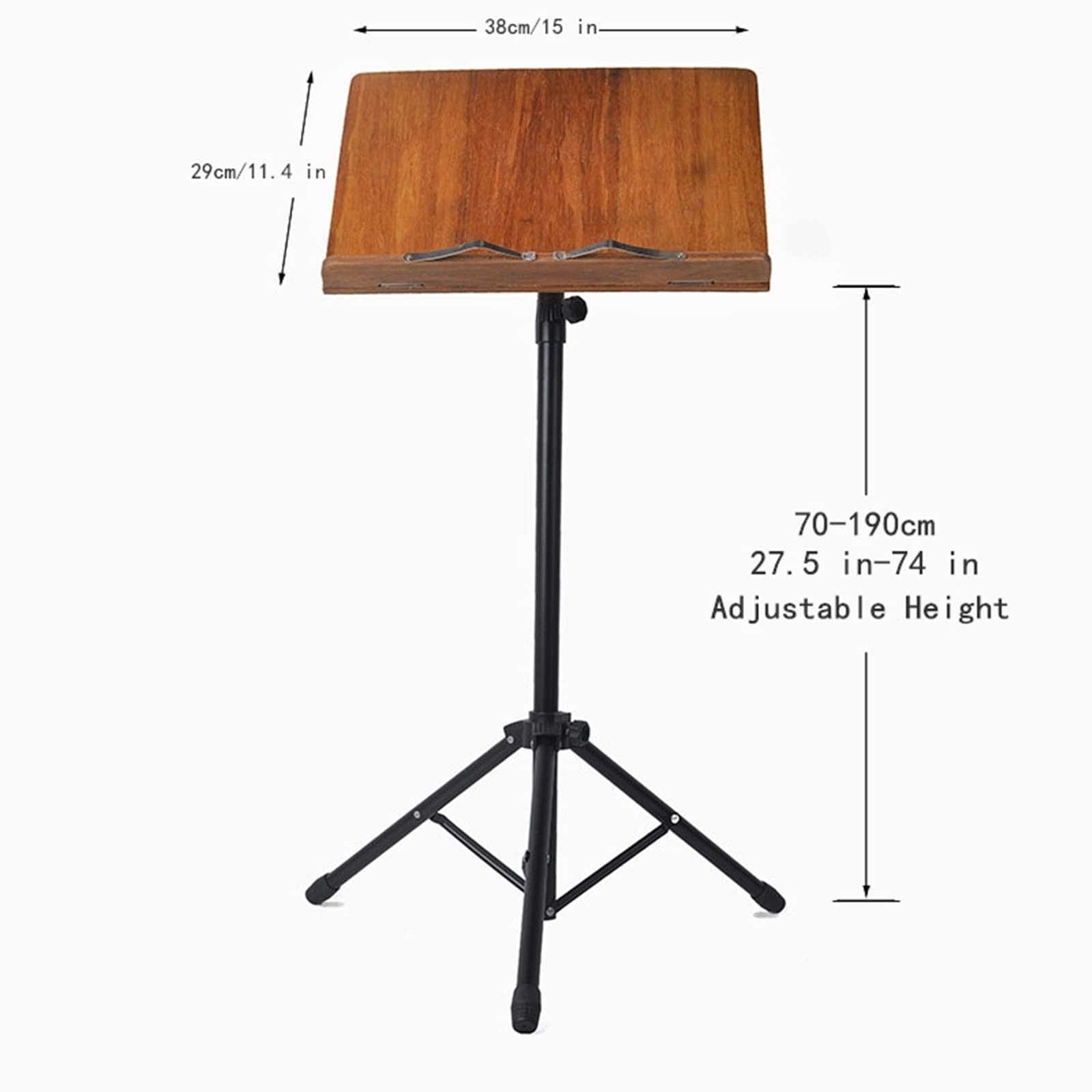 Miwayer Adjustable Bamboo Music Stand - Foldable & Portable with Wide Wooden Bookplate - Perfect for Orchestra, Band Practice & Home Music Studio (Triangle Steel Bracket)