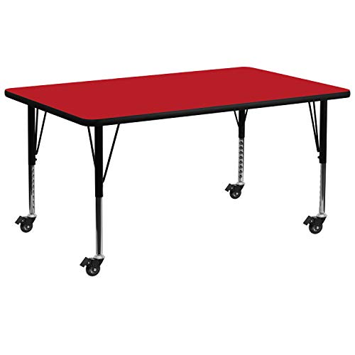 EMMA + OLIVER 30x72 Inch Red HP Laminate Preschool Activity Table - Durable Kids Learning Table for Classroom, Daycare & Home Playroom