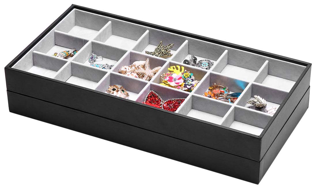 Stackable Jewelry Organizer Trays - 5-Piece Set for Necklaces, Rings & Cosmetics | Closet & Dresser Drawer Storage | Perfect for Travel, Gifts & Vanity Display