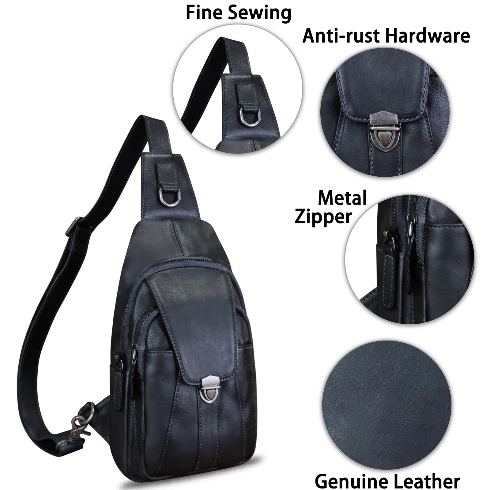 LRTO Genuine Leather Sling Bag for Women & Men - Handmade Vintage Crossbody Backpack, Hiking Daypack - Perfect for Travel, Hiking & Daily Use