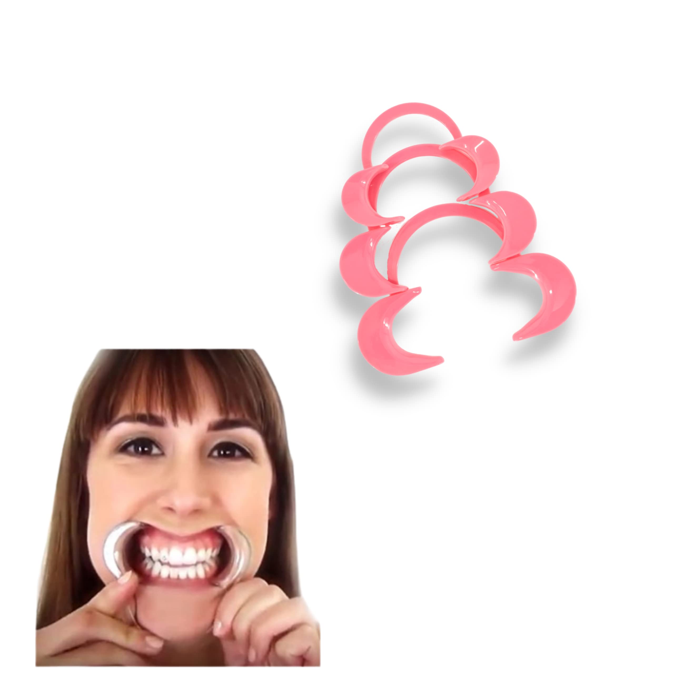 C-Shaped Cheek Retractor Mouth Opener - 3 Pack (Small, Medium & Large) for Teeth Whitening & Tooth Gem Application - Cute Solid Pink Dental Tool for Dentists, Hygienists & DIY Beauty