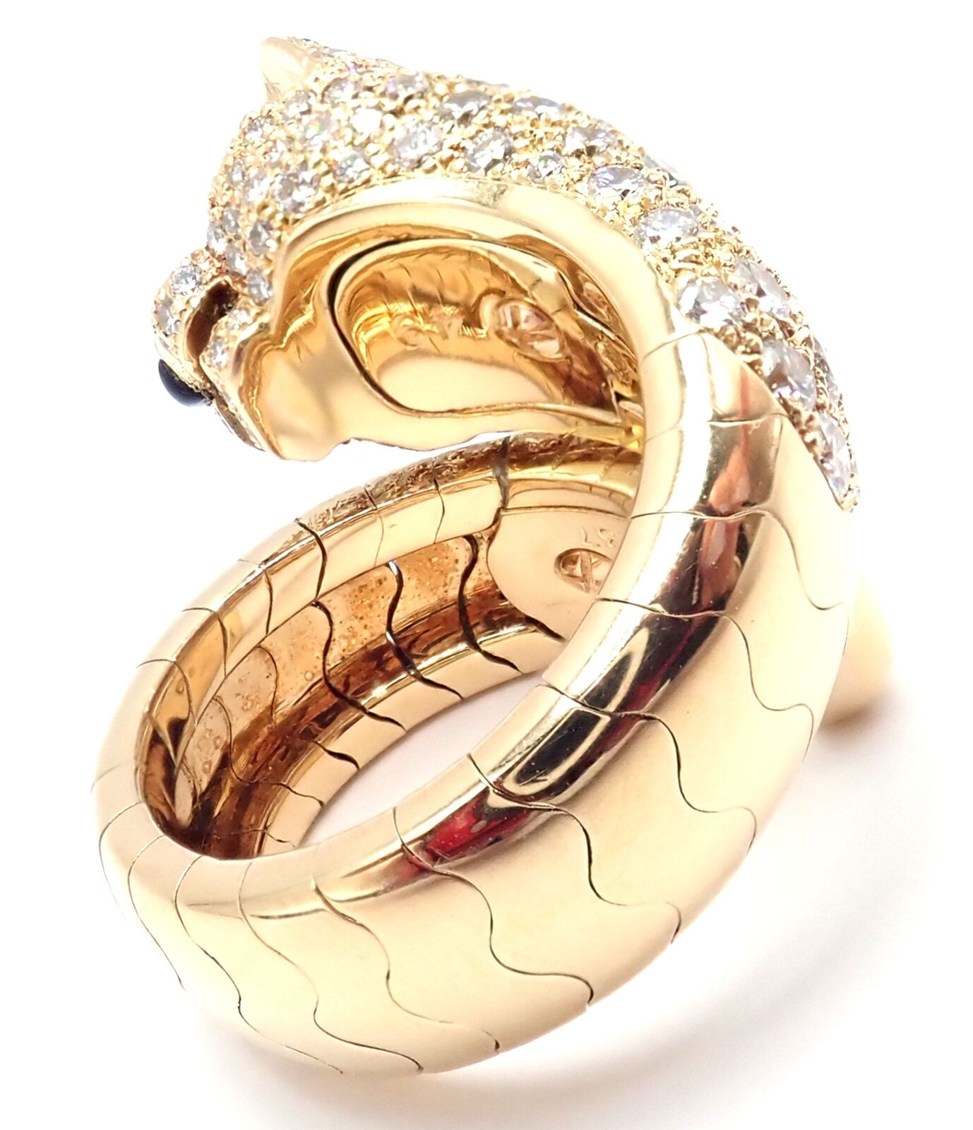 Authentic Cartier Panther 18k Yellow Gold Diamond Emerald Onyx Band Ring - Luxury Jewelry for Women, Perfect for Weddings, Anniversaries & Special Occasions