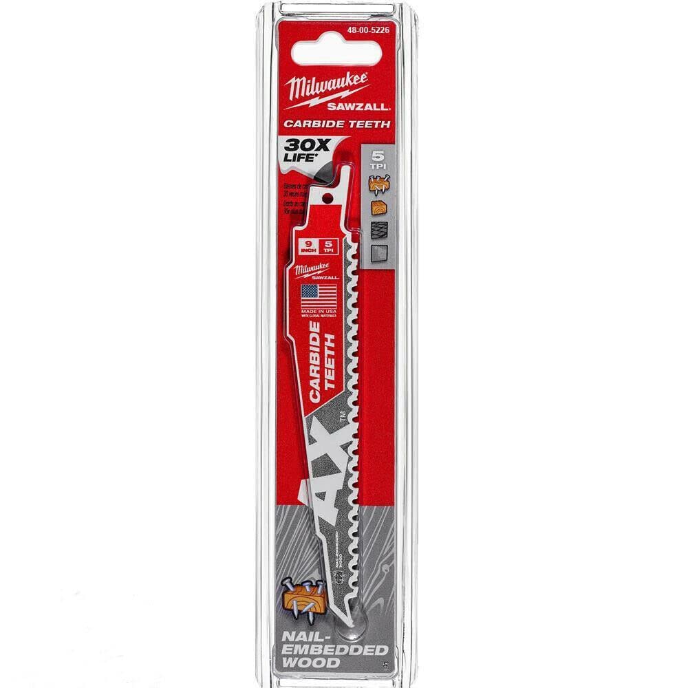 Milwaukee 48-00-5226 9-Inch Reciprocating Saw Blades - Premium Metal Cutting Blades for Wood, PVC & Demolition - Ideal for Construction, Renovation & DIY Projects
