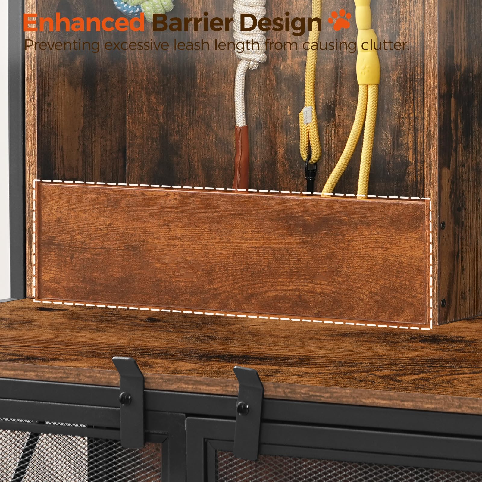 Heavy Duty Wooden Dog Crate Furniture with Storage Shelves & Leash Hooks - Rustic Brown Indoor Kennel for Small & Medium Dogs | Includes Removable Tray & Perfect for Living Room, Bedroom or Office Decor (DCHR12701)