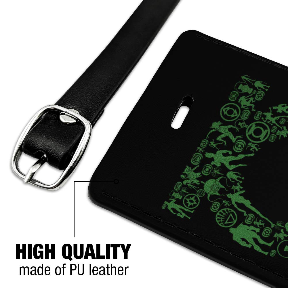 Green Lantern Logo Leather Luggage Tag - Rectangle ID Card Holder for Travel Bags & Suitcases - DC Comics Superhero Gift for Fans