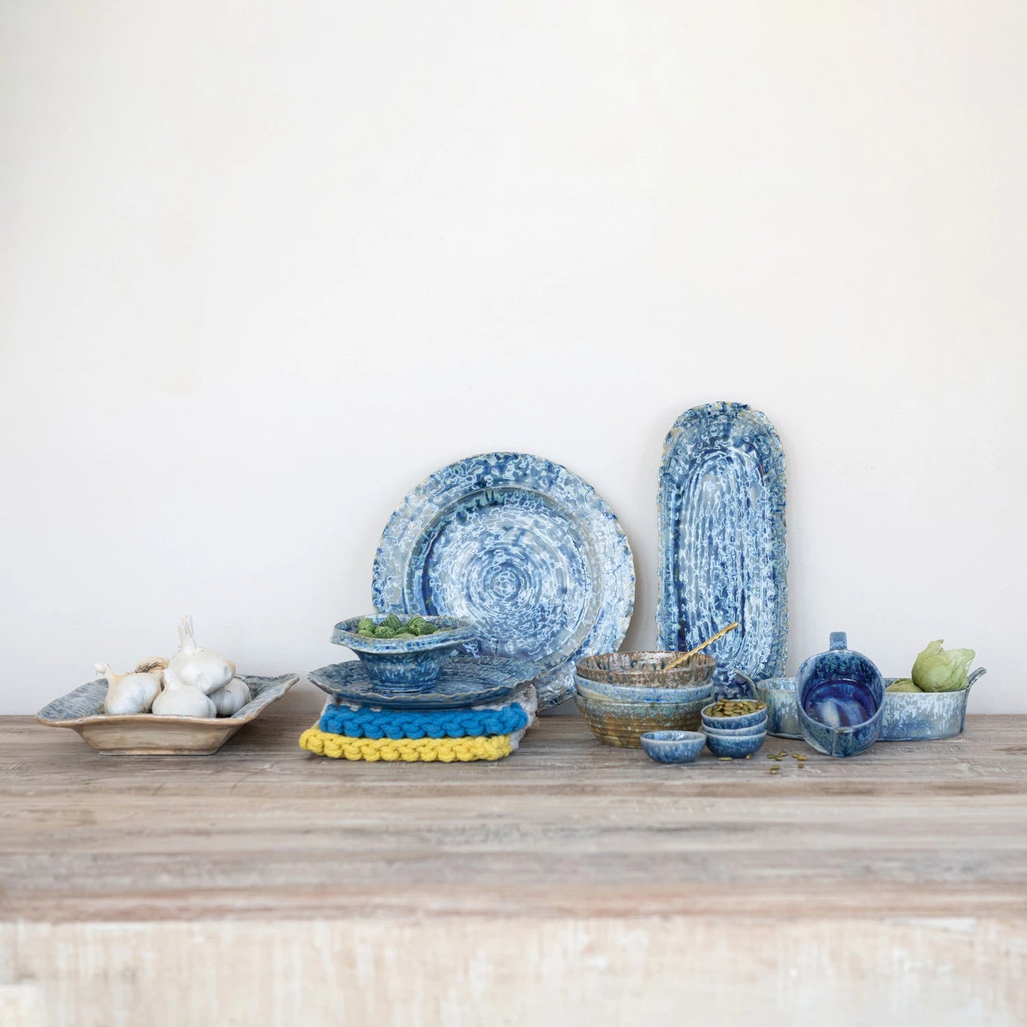 Blue Glaze Ceramic Serving Platter - Elegant Dinnerware for Entertaining, Parties & Special Occasions
