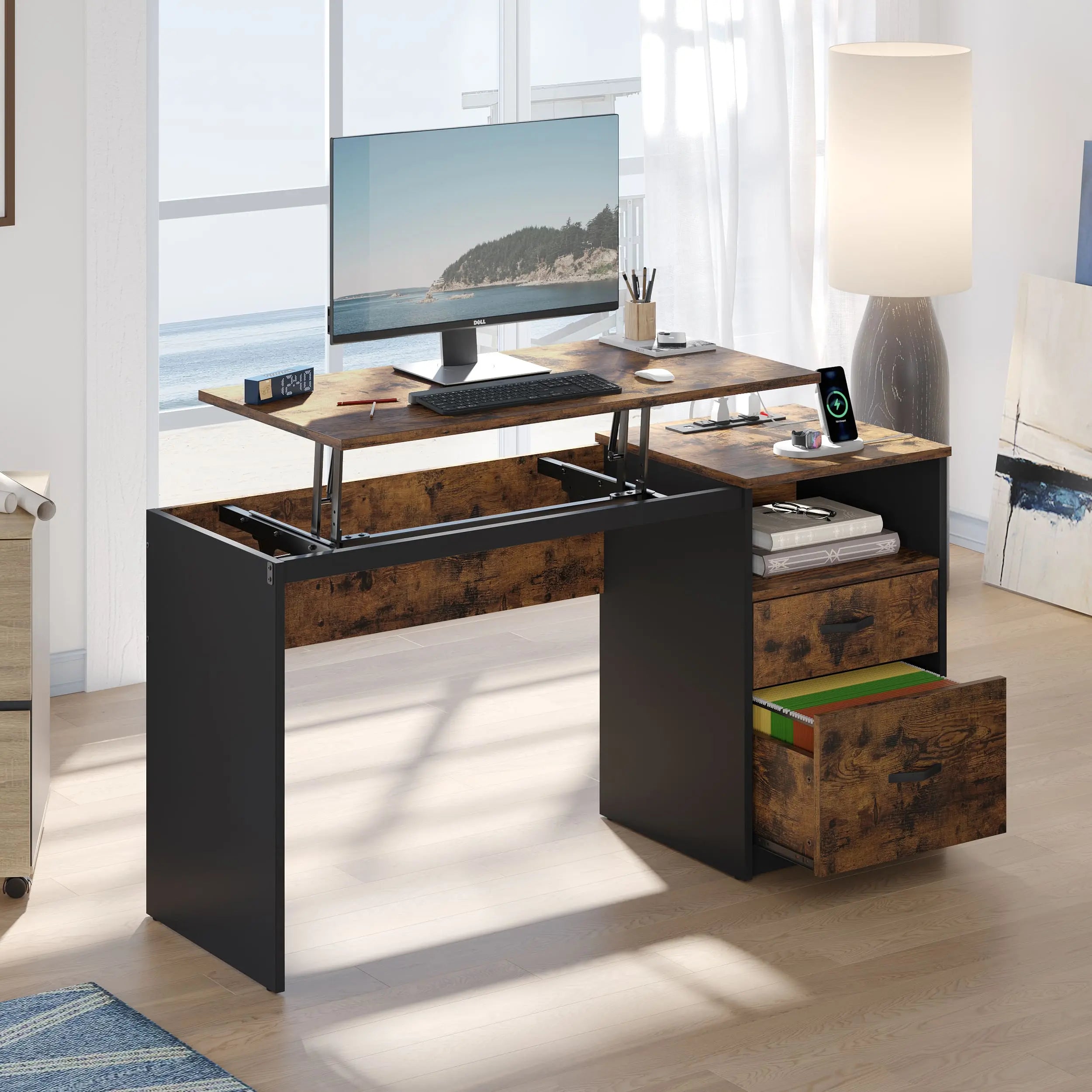 Bestier 60 Inch Home Office Desk with Built-in Power Outlets - Perfect for Remote Work, Gaming & Study Spaces
