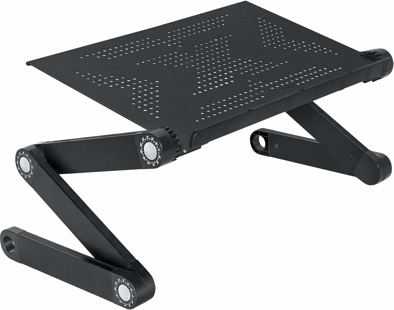 WonderWorker Einstein Adjustable Laptop Desk with 2 USB Cooling Fans - Foldable Lap Table with Mouse Pad, Portable Laptop Stand for Bed & Couch Use - Ergonomic Computer Tray for Home Office, Gaming & Studying (Black)