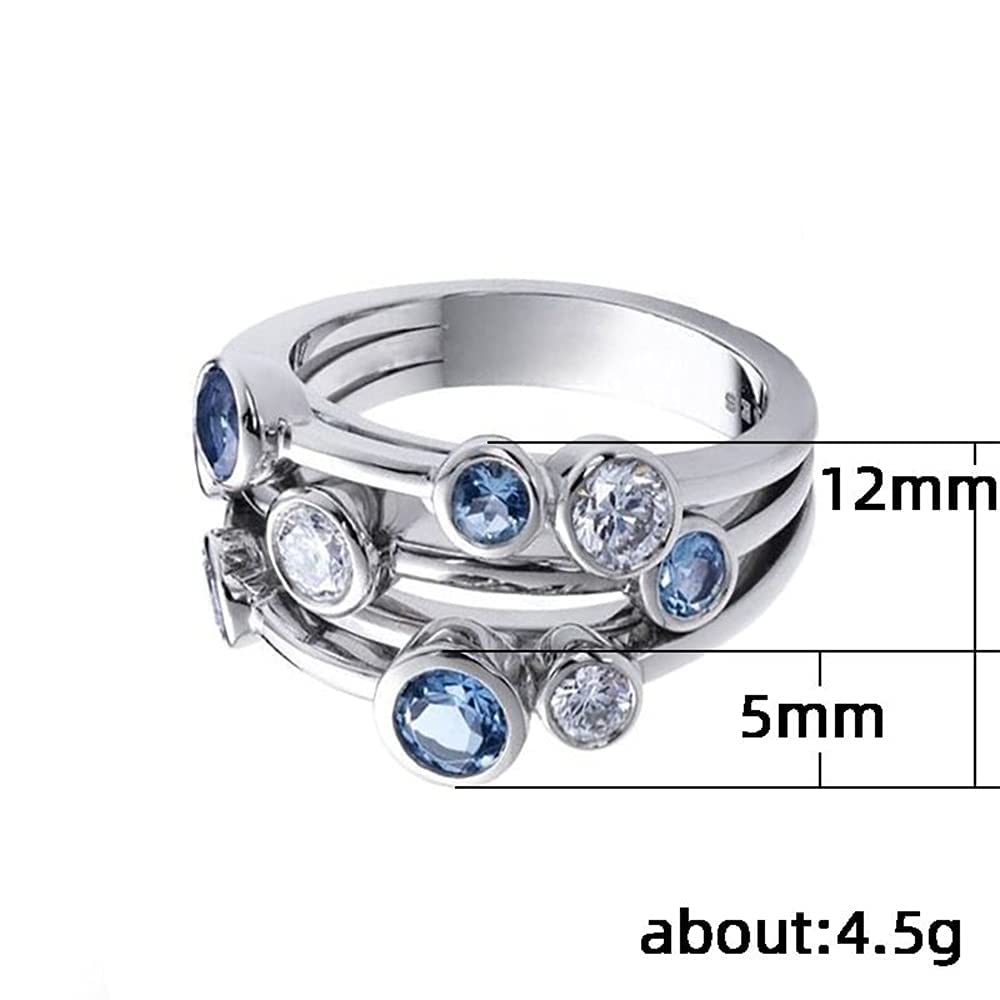 925 Sterling Silver Geometric Two-Tone Gemstone Ring for Women - Unique Sapphire & Diamond Wedding, Engagement, Eternity or Promise Ring - Perfect for Bridal, Anniversary, Party & Special Occasions