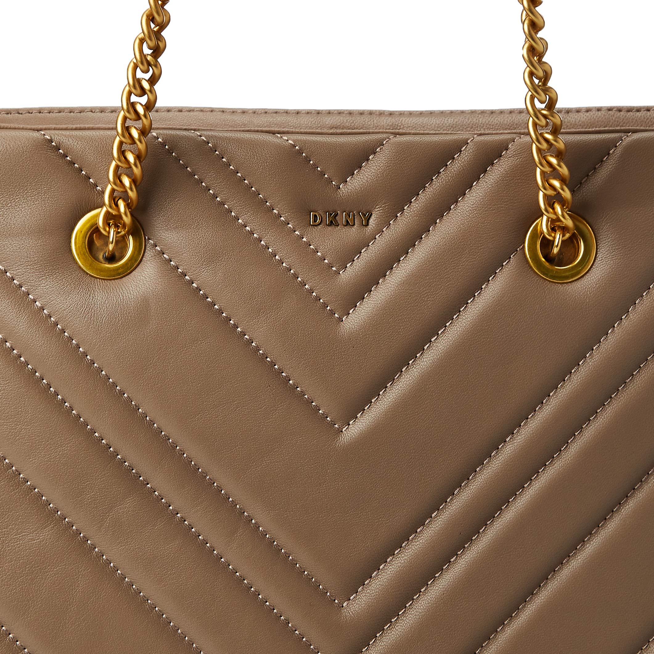 DKNY Vivian Quilted Leather Medium Tote Bag with Chain Shoulder Strap in Dune - Stylish Crossbody Purse for Work, Travel & Everyday Use