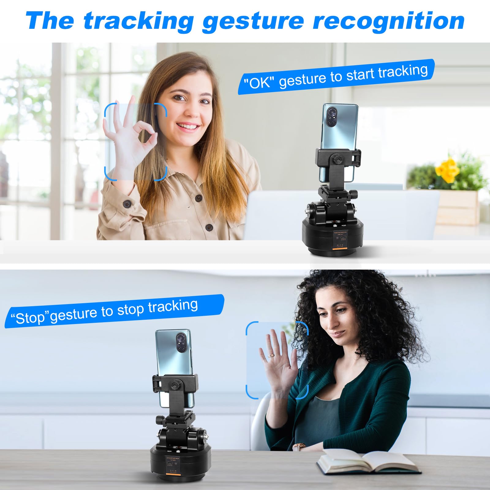 Soonpho M6 Auto Face Tracking Motorized Rotating Panoramic Tripod Head - 360° Remote Control Pan Tilt Head with Phone Clip for DSLR Cameras, Smartphones & Tripods | Perfect for Vlogging, Live Streaming & Photography